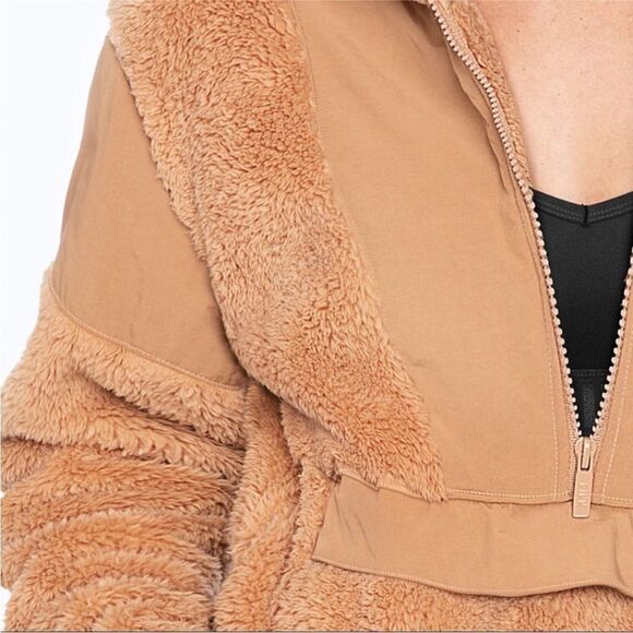 VICTORIA’S‎ SECRET PINK FLEECE TEDDY HALF ZIP OVERSIZED PULLOVER SWEATER NWT TAN - Picture 3 of 13